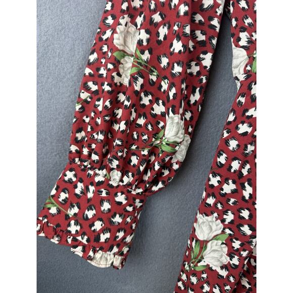 Eloquii Rust Beige Black Leopard Print Long Puff Sleeve Floral Dress Size 20 - Picture 2 of 9